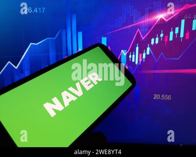 Konskie, Poland - January 23, 2024: Naver company logo displayed on mobile phone screen Stock Photo