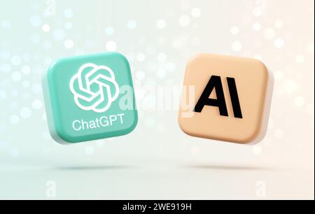 Valencia, Spain - Jan, 2024: OpenAI ChatGPT VS Anthropic Claude AI, two powerful artificial intelligence technologies and chatbots. Rivalry and compet Stock Photo