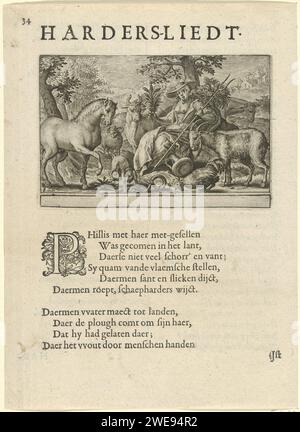 Blades, Simon van de pass, 1627 print Landscape with the goddess Pales (Roman goddess of shepherds, agriculture and animal husbandry), surrounded by various animals. With an empty margin under the performance. Under the print and on the Versozijde book pressure in Dutch. unknown paper engraving / letterpress printing other female Roman deities: Pales. groups of animals Stock Photo