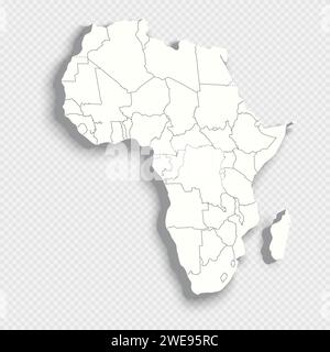 Map of Africa with national borders isolated on transparent background. Africa map template for website, design, cover, infographics. Pseudo-3d vector Stock Vector