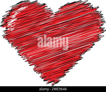 Red Love Heart With Black line Clip Art Stock Vector