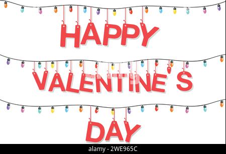 Happy Valentine's day with Garland Colorful Light Bulb Stock Vector