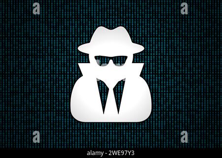 Spyware on a binary code background. Stock Photo
