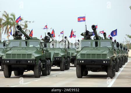 Phnom Penh, Cambodia. 24th Jan, 2024. A battle tank parades in ...