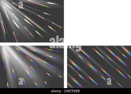 Rainbow angle prism rainbow light. Sun rays overlay effect. Stock Vector