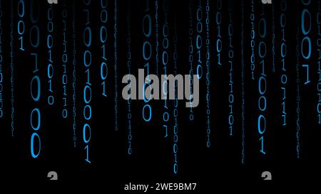 bit binary futuristic blue rain with glow light Stock Photo