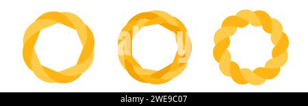 Braid circle golden 3d frame. Round braided ring. Twisted rope Stock Vector