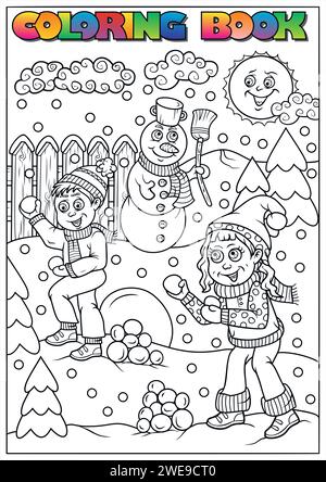 children winter coloring book (winter, Christmas, angel,devil,theme) Stock Vector