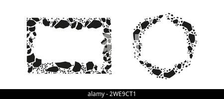 Terazzo frames silhouette. Mosaic black circles and rectangles Stock Vector