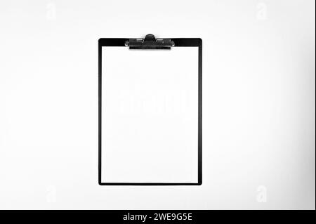 Top view of empty blank on white background. Flat lay, copy space. Stock Photo
