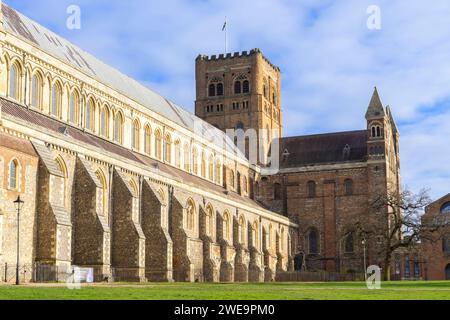St Albans Cathedral or the Abbey Church of St Alban St Albans Hertfordshire England UK GB Europe Stock Photo