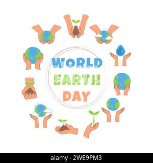 World earth day flat illustration vector collection. Ecology and environmental conservation cartoon illustration. Stock Vector