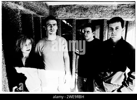 The short-live Cardiff indie band SAMMO HUNG photographed in Womanby Street in Cardiff in May 2001. Photo: Rob Watkins Stock Photo