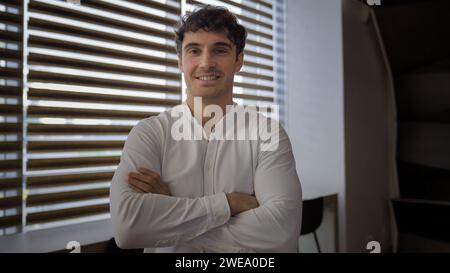 Confident smiling Caucasian leader specialist professional positive company CEO businessman office worker employer business man confidence Stock Photo