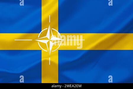 Die Flagge von Schweden, Europa, Skandinavien, NATO, Mitglied, Antrag, angestrebte Mitgliedschaft, NATO-Beitritt, NATO, Stock Photo