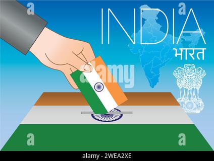 India voting ballot box, flag and national symbols, vector illustration Stock Vector