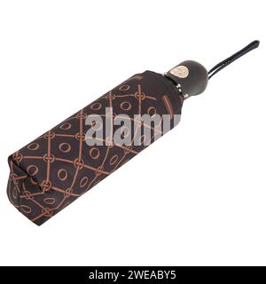 Folded cover umbrella isolated on white background with clipping path. Umbrella with handle for mock up. Copy space, design template for mock-up Stock Photo