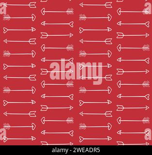 Vector seamless pattern of hand drawn sketch Valentines cupid arrows isolated on red background Stock Vector