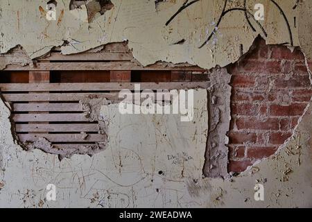 Decaying Wall with Graffiti and Exposed Brickwork, Abandoned Ohio Building Stock Photo
