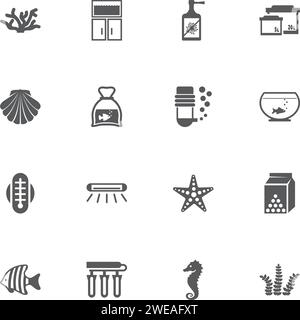 Aquarium icons. Perfect black pictogram on white background. Flat simple vector icon. Stock Vector