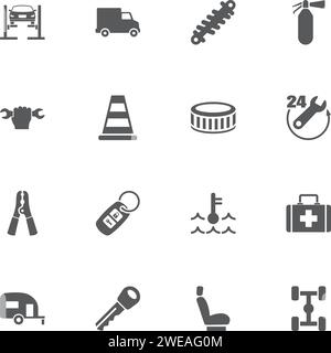 Car Repair icons. Perfect black pictogram on white background. Flat simple vector icon. Stock Vector