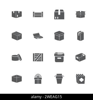Box and Crates icons. Perfect black pictogram on white background. Flat simple vector icon. Stock Vector