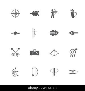 Bows and Arrows icons. Perfect black pictogram on white background. Flat simple vector icon. Stock Vector
