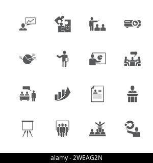 Business Presentation icons. Perfect black pictogram on white background. Flat simple vector icon. Stock Vector