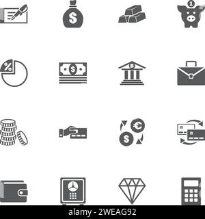 Banking icons. Perfect black pictogram on white background. Flat simple vector icon. Stock Vector