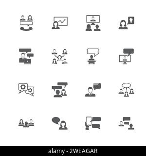 Business Communication icons. Perfect black pictogram on white background. Flat simple vector icon. Stock Vector