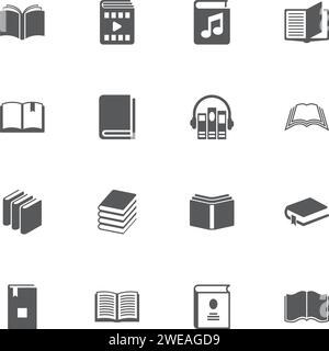 Books icons. Perfect black pictogram on white background. Flat simple vector icon. Stock Vector
