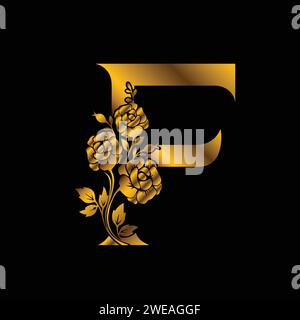 Single letter floral decoration art in golden effect vector illustration Stock Vector