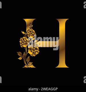 Single letter floral decoration art in golden effect vector illustration Stock Vector