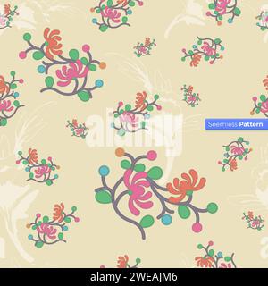Full color floral pattern. Asian and Scandinavian childish summer floral background. Decorative climbing flowers. Design for wallpaper, wrapping paper Stock Vector