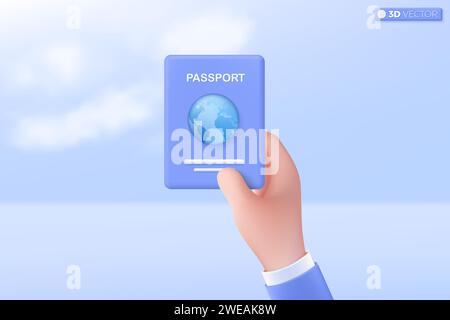 3d hand and passport book icon symbol. holiday, vacation, security, Transport, international travel and tourism, modern concept. 3D vector isolated il Stock Vector