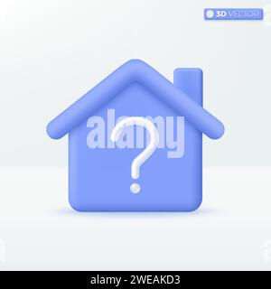 3d House and Question Mark symbols icon. Smart Home, Real estate, loan, mortgage, back concept. 3D vector isolated illustration design. 3D vector isol Stock Vector