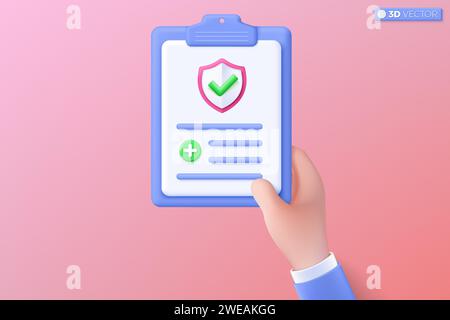 Insurance Policy on clipboard icon symbol. Health insurance, Guarantee Business, Healthcare, finance and medical service concept. 3D vector isolated i Stock Vector