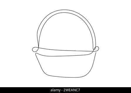 Continuous line drawing of a wicker basket with a handle. Vector ...