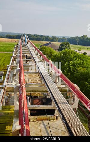 Rural Amusement Park Roller Coaster, High Angle View Stock Photo