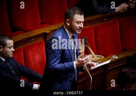© Thomas Padilla/MAXPPP - 24/01/2024 ; Paris, FRANCE ; SEANCE DE QUESTIONS AU GOUVERNEMENT DANS L' HEMICYCLE DE L' ASSEMBLEE NATIONALE. IAN BOUCARD. Session of questions to the Government at the French National Assembly in Paris, on January 24, 2024. Credit: MAXPPP/Alamy Live News Stock Photo