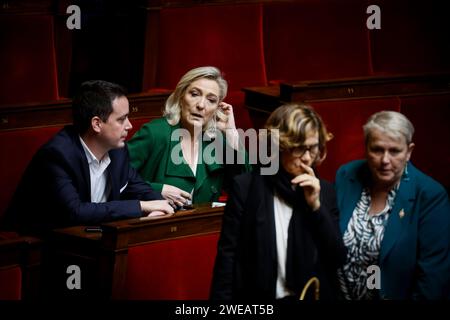 © Thomas Padilla/MAXPPP - 24/01/2024 ; Paris, FRANCE ; SEANCE DE QUESTIONS AU GOUVERNEMENT DANS L' HEMICYCLE DE L' ASSEMBLEE NATIONALE. MARINE LE PEN. Session of questions to the Government at the French National Assembly in Paris, on January 24, 2024. Credit: MAXPPP/Alamy Live News Stock Photo