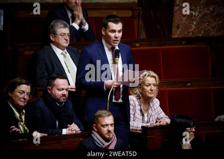 © Thomas Padilla/MAXPPP - 24/01/2024 ; Paris, FRANCE ; SEANCE DE QUESTIONS AU GOUVERNEMENT DANS L' HEMICYCLE DE L' ASSEMBLEE NATIONALE. JORDAN GUITTON. Session of questions to the Government at the French National Assembly in Paris, on January 24, 2024. Credit: MAXPPP/Alamy Live News Stock Photo