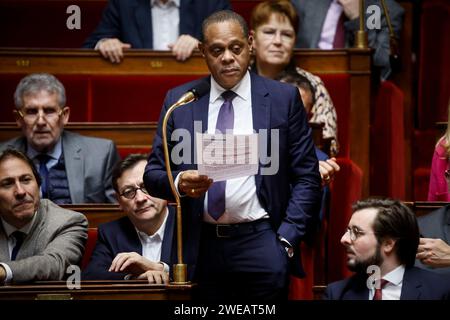 © Thomas Padilla/MAXPPP - 24/01/2024 ; Paris, FRANCE ; SEANCE DE QUESTIONS AU GOUVERNEMENT DANS L' HEMICYCLE DE L' ASSEMBLEE NATIONALE. CHRISTIAN BAPTISTE. Session of questions to the Government at the French National Assembly in Paris, on January 24, 2024. Credit: MAXPPP/Alamy Live News Stock Photo