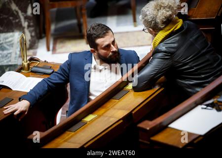 © Thomas Padilla/MAXPPP - 24/01/2024 ; Paris, FRANCE ; SEANCE DE QUESTIONS AU GOUVERNEMENT DANS L' HEMICYCLE DE L' ASSEMBLEE NATIONALE. SEBASTIEN PEYTAVIE. Session of questions to the Government at the French National Assembly in Paris, on January 24, 2024. Credit: MAXPPP/Alamy Live News Stock Photo