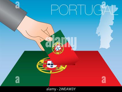 Portugal, ballot box with national flag and map, vector illustration Stock Vector