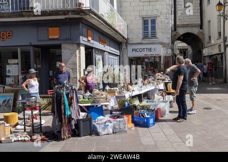 Sunday street market, Loches; Indre-et-Loire; central France Stock Photo