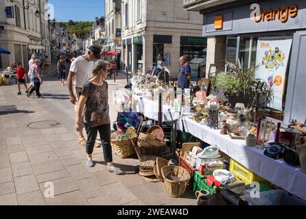 Sunday street market, Loches; Indre-et-Loire; central France Stock Photo
