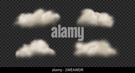 Realistic fluffy clouds. Set of vector icons. Stock Vector