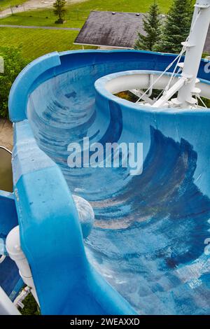 Empty Water Slide at Recreational Park, Overcast Day Perspective Stock Photo