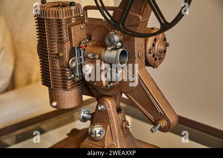 Vintage Film Projector Close-Up with Textured Details Stock Photo